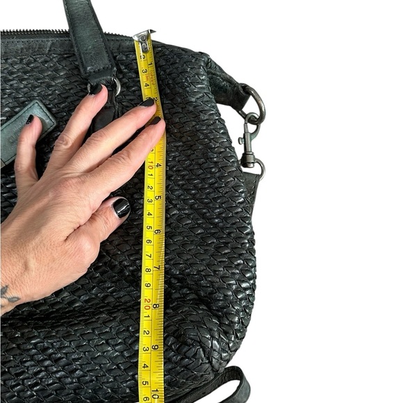 Abbacino Deep Teal Woven Leather Satchel Bag Large Top Handle Crossbody Boho - Picture 4 of 10